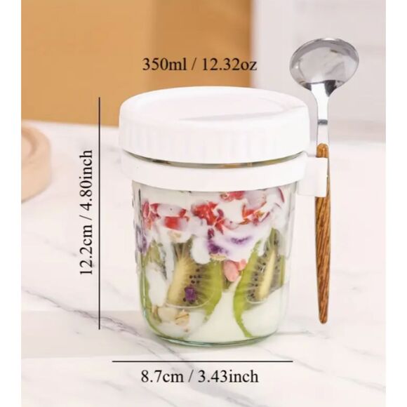 2 Pack Glass Jars With Spoons Parfait Dessert Soup Drinks Lunch - Picture 2 of 5